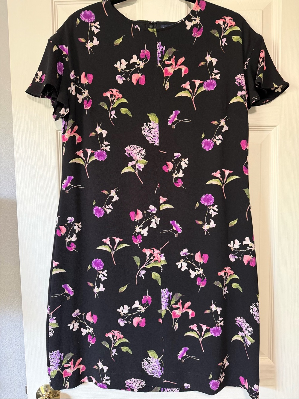American Living Black Mini Dress with Pink & Purple Floral Print